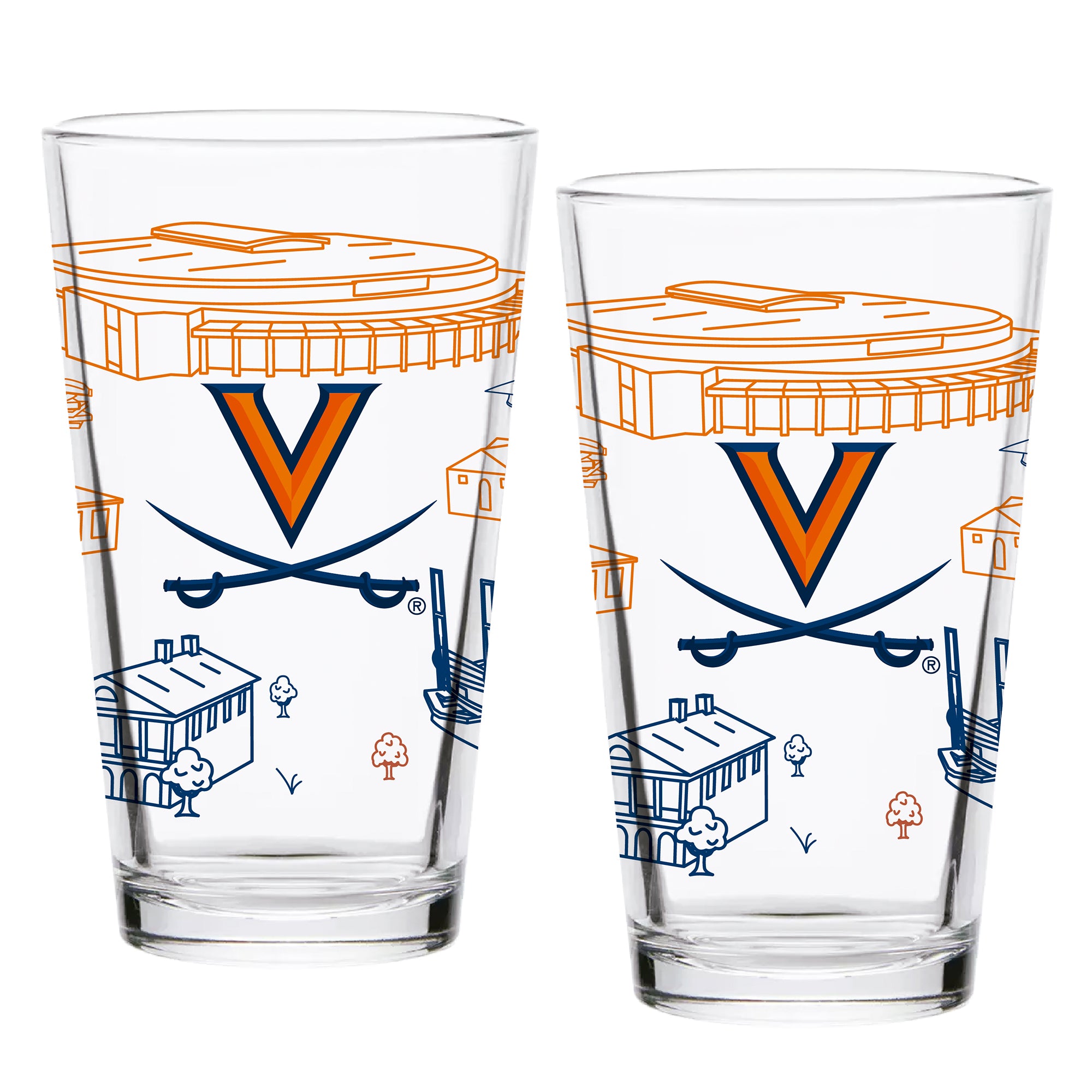Set of 2 Virginia Cavaliers Campus Line Art 16oz Pints