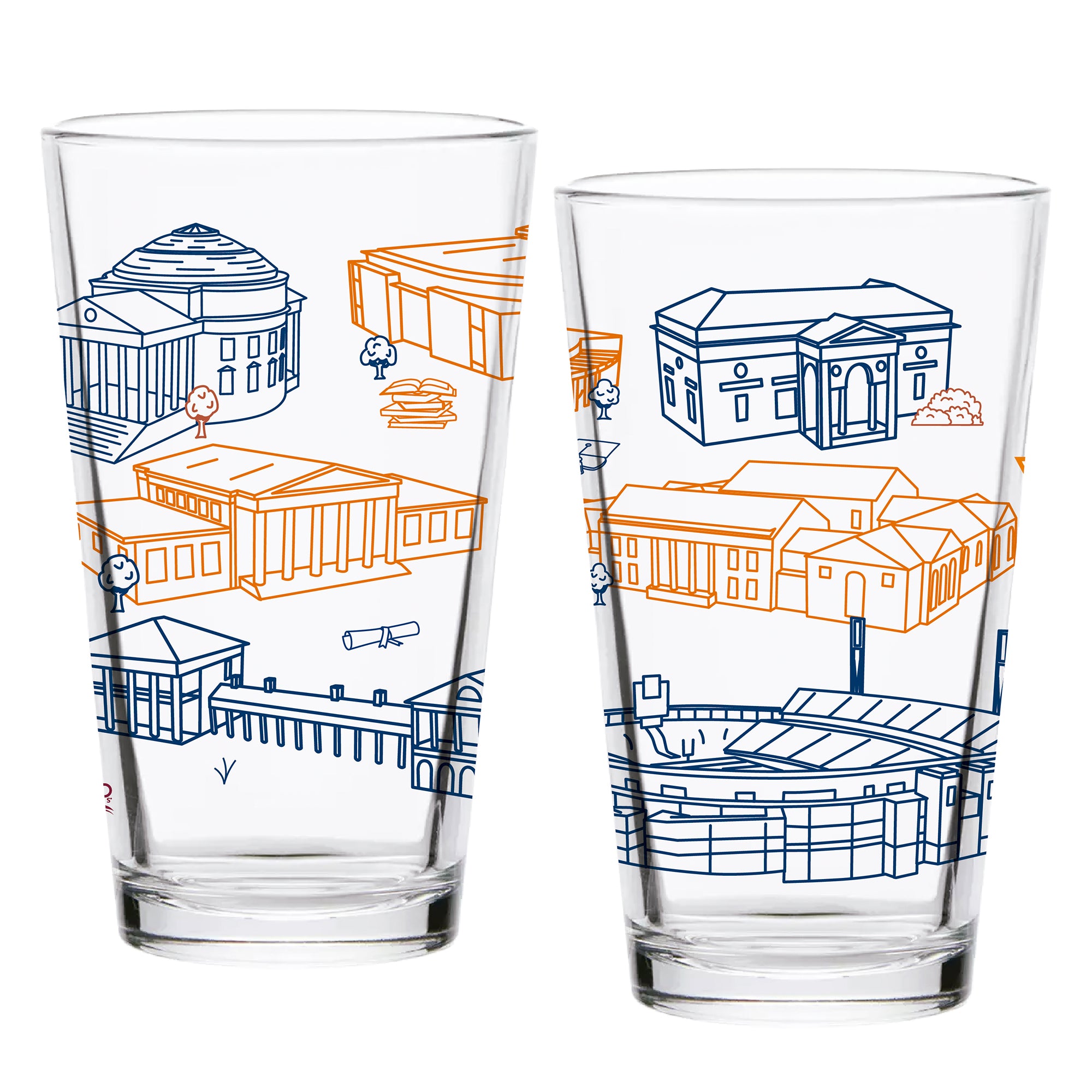 Set of 2 Virginia Cavaliers Campus Line Art 16oz Pints
