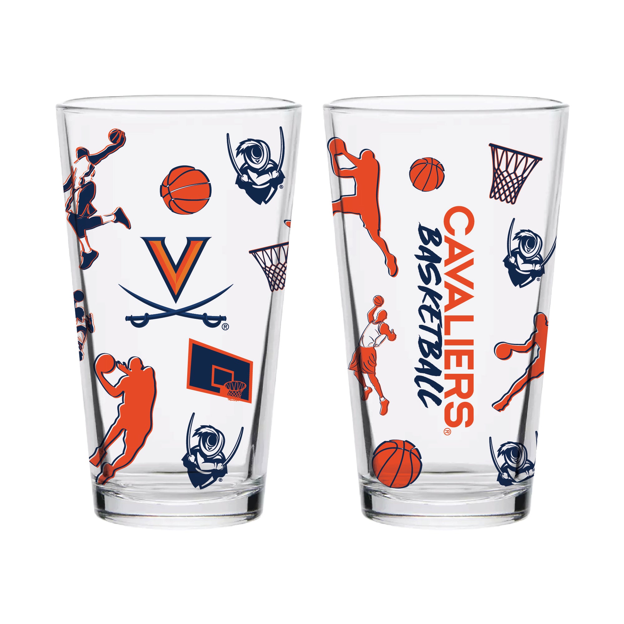 Set of 2 Virginia Cavaliers Basketball Sketch 16oz Pints