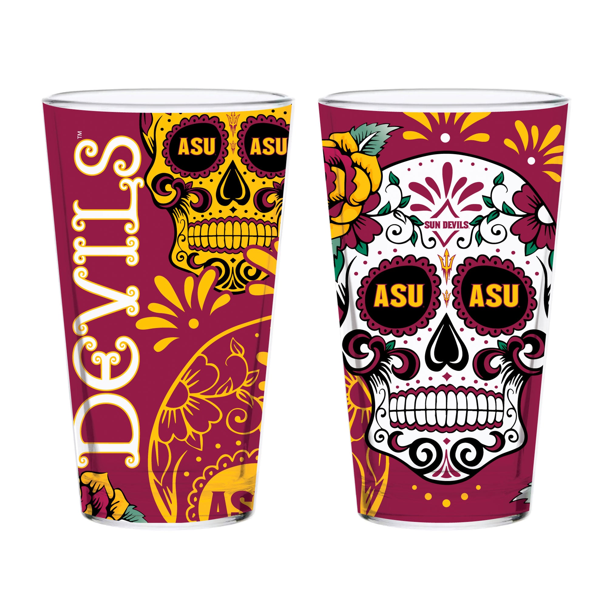 Set of 2 Arizona State Dia de los Muertos Pint Glasses