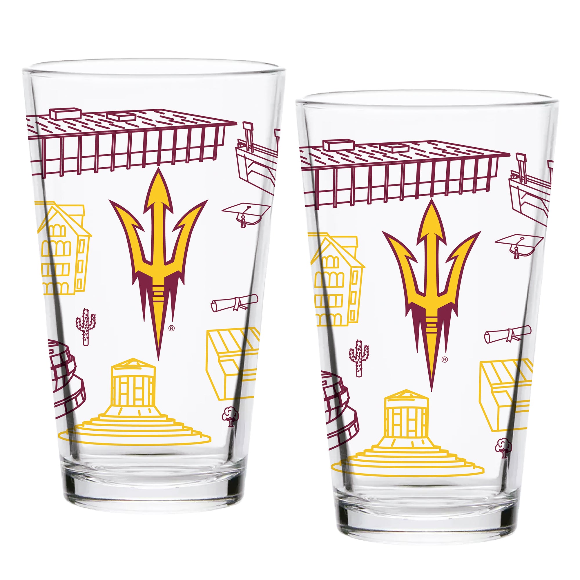 Set of 2 Arizona State Sun Devils Campus Line Art 16oz Pints