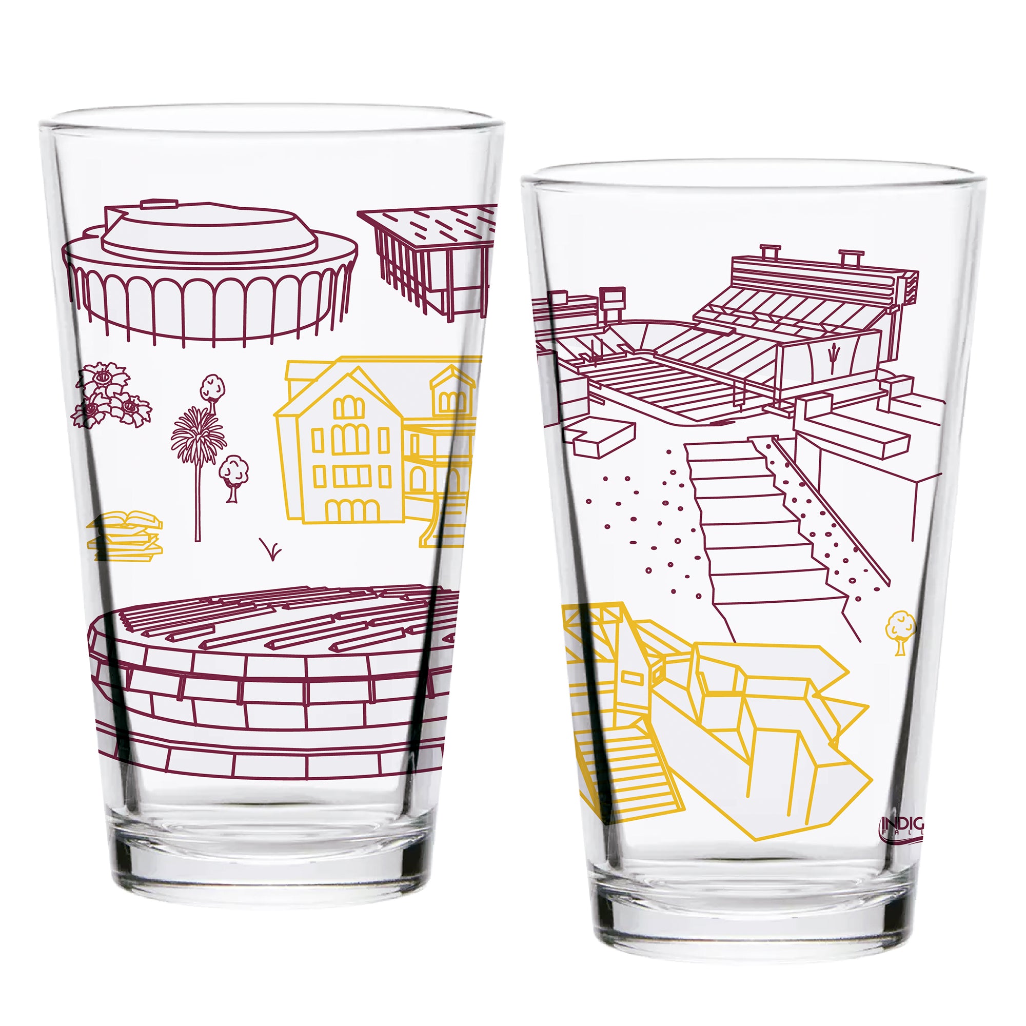 Set of 2 Arizona State Sun Devils Campus Line Art 16oz Pints