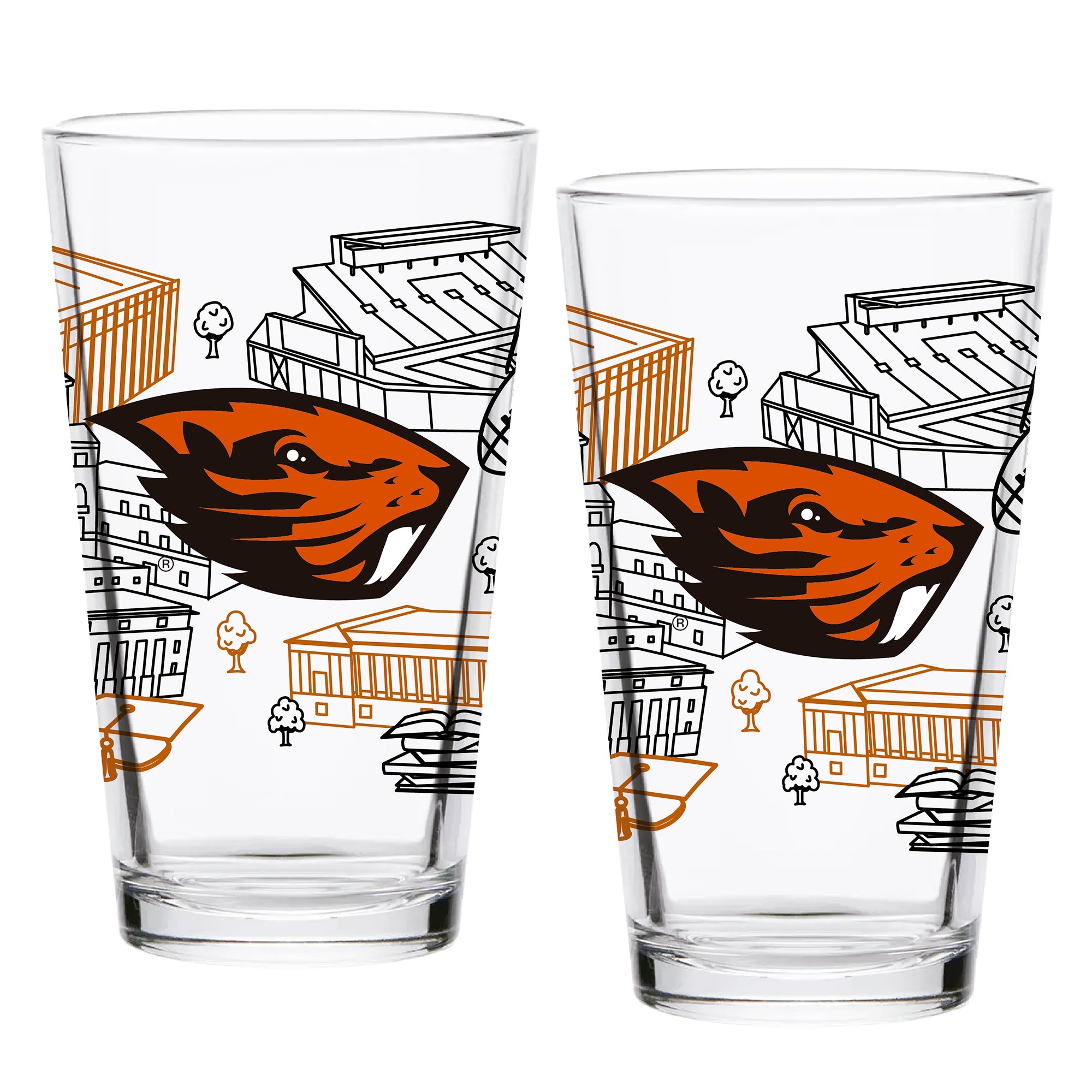 Set of 2 Oregon State Beavers Campus Line Art 16oz Pints