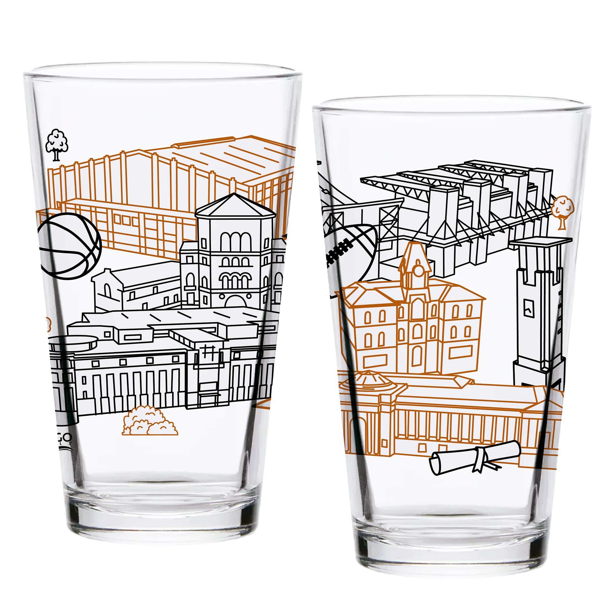Set of 2 Oregon State Beavers Campus Line Art 16oz Pints