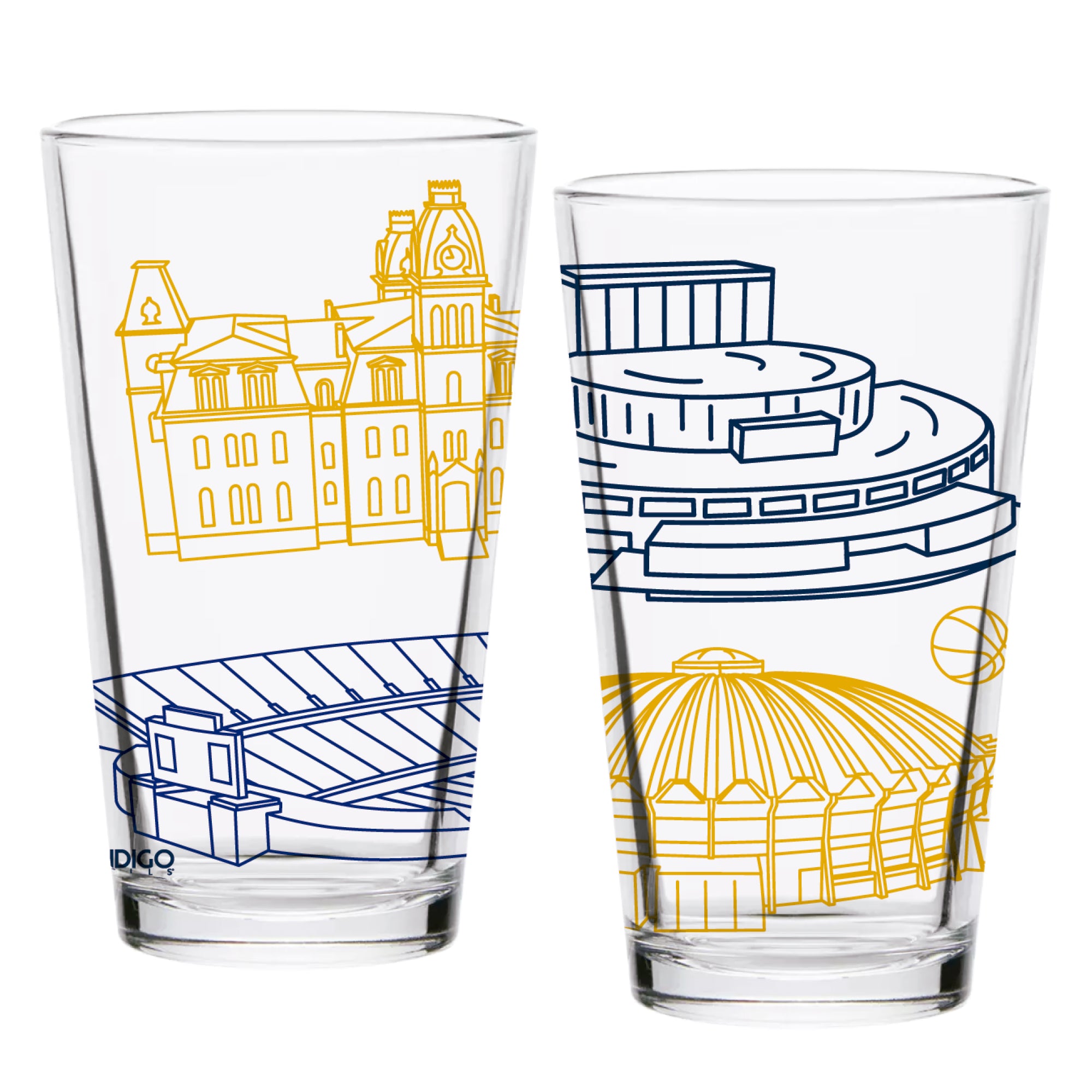 Set of 2 West Virginia Mountaineers Campus Line Art 16oz Pints