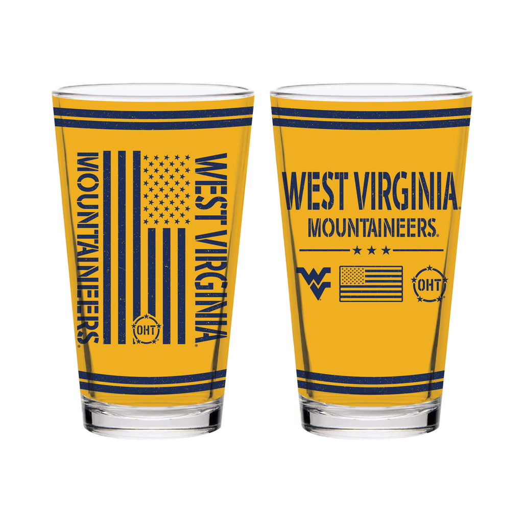 West Virginia Mountaineers 16oz OHT flag pint glass 