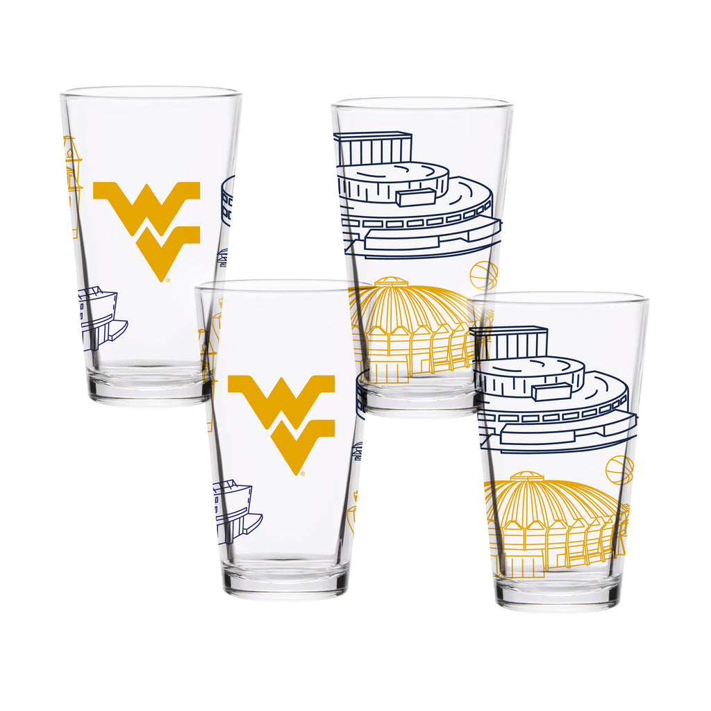 Set of 4 West Virginia Mountaineers Campus Line Art 16oz Pints