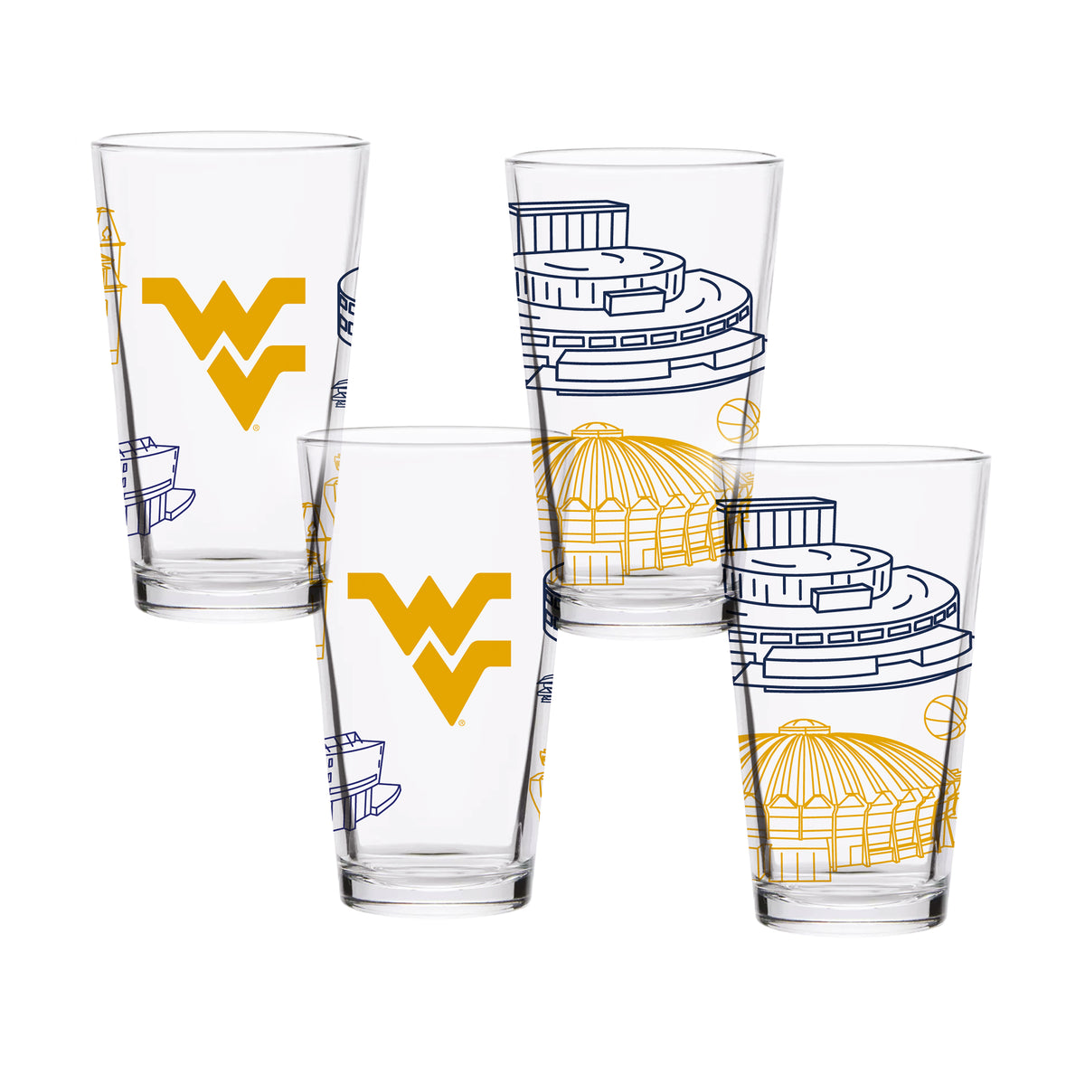 Set of 4 West Virginia Mountaineers Campus Line Art 16oz Pints