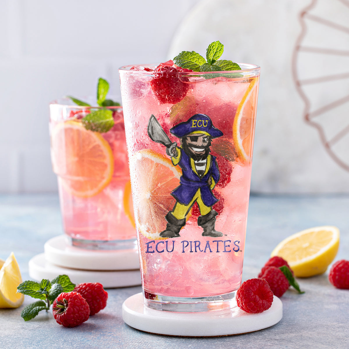 Set of 4 East Carolina Pirates Mascot by Laura Wilcox 16oz Pint Glasses