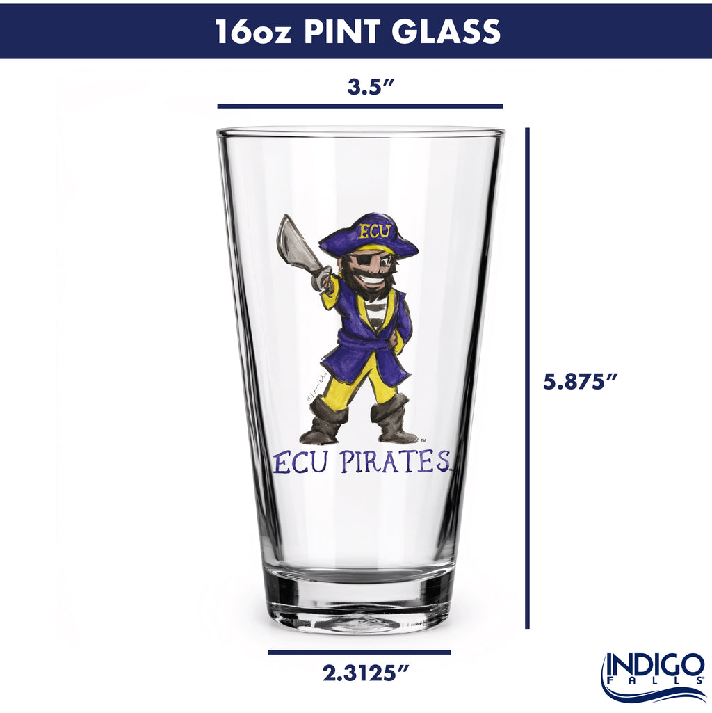 Set of 4 East Carolina Pirates Mascot by Laura Wilcox 16oz Pint Glasses