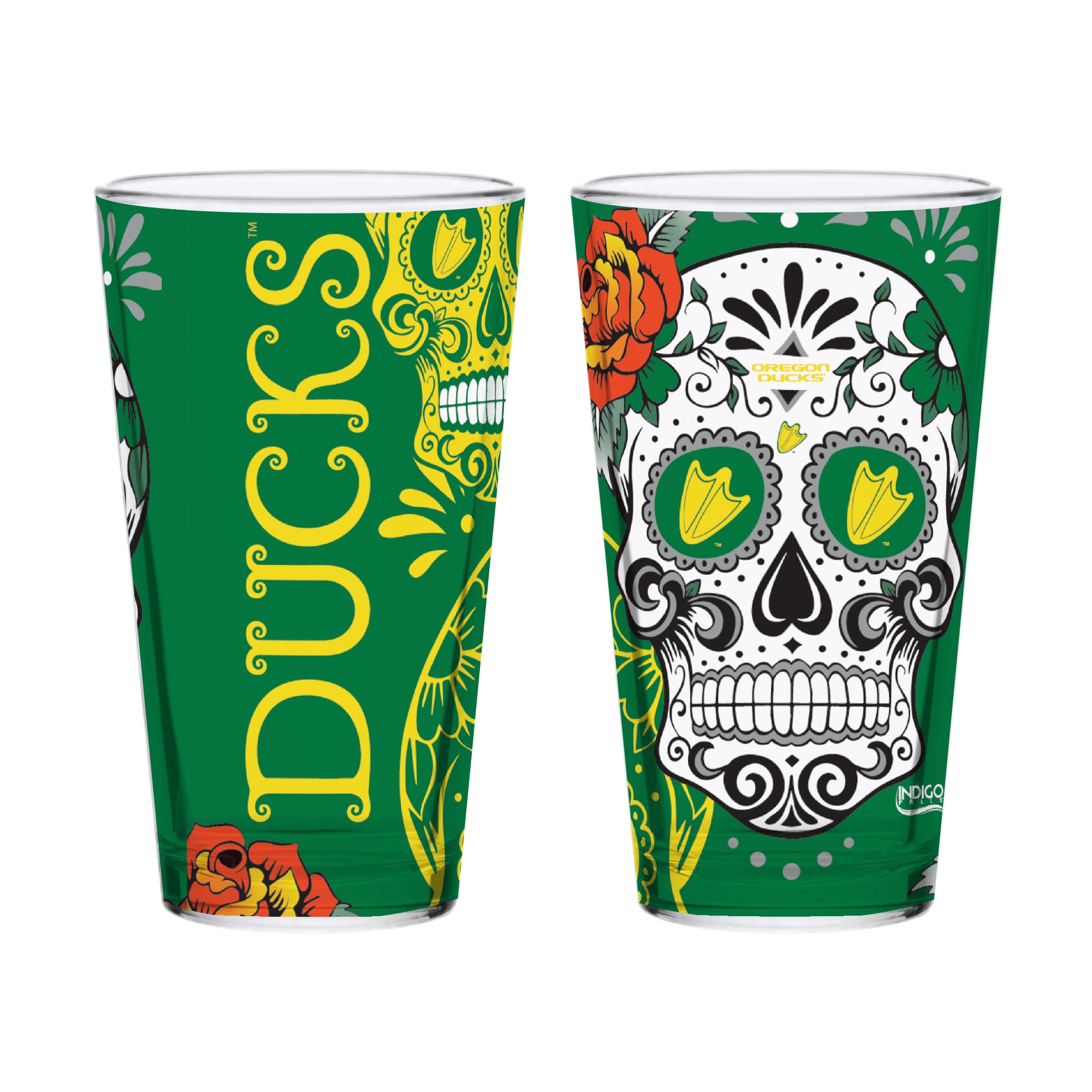 Set of 2 Oregon Dia de los Muertos Pint Glasses