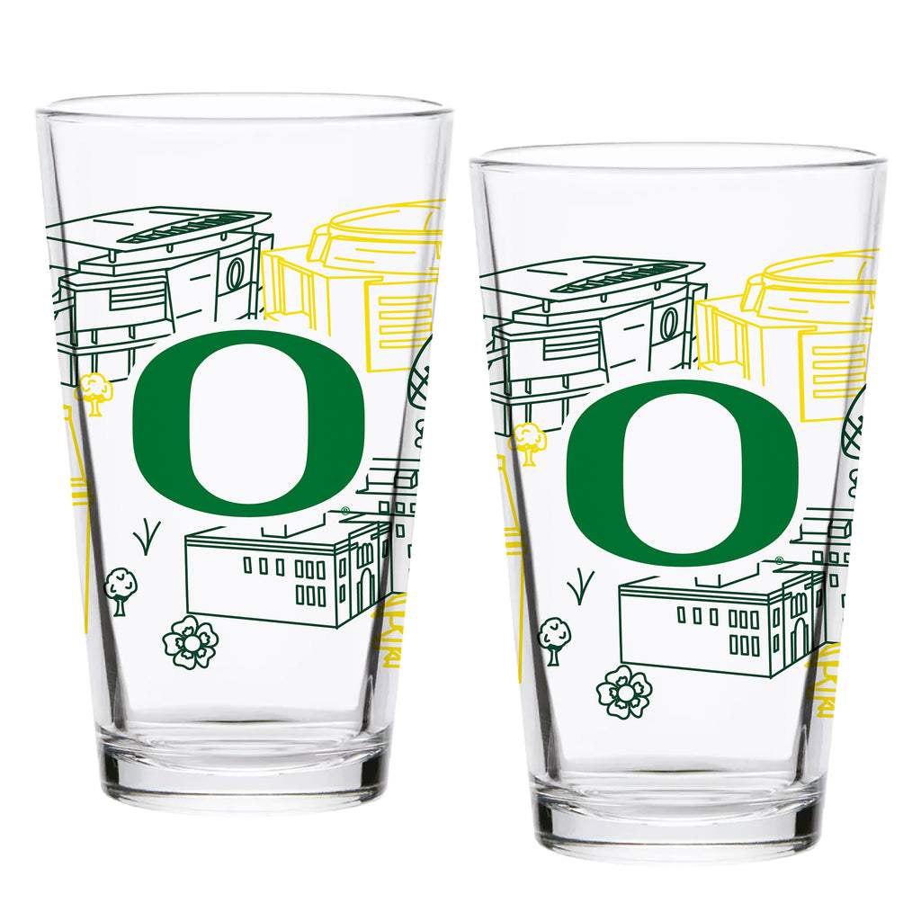 Set of 2 Oregon Ducks Campus Line Art 16oz Pints