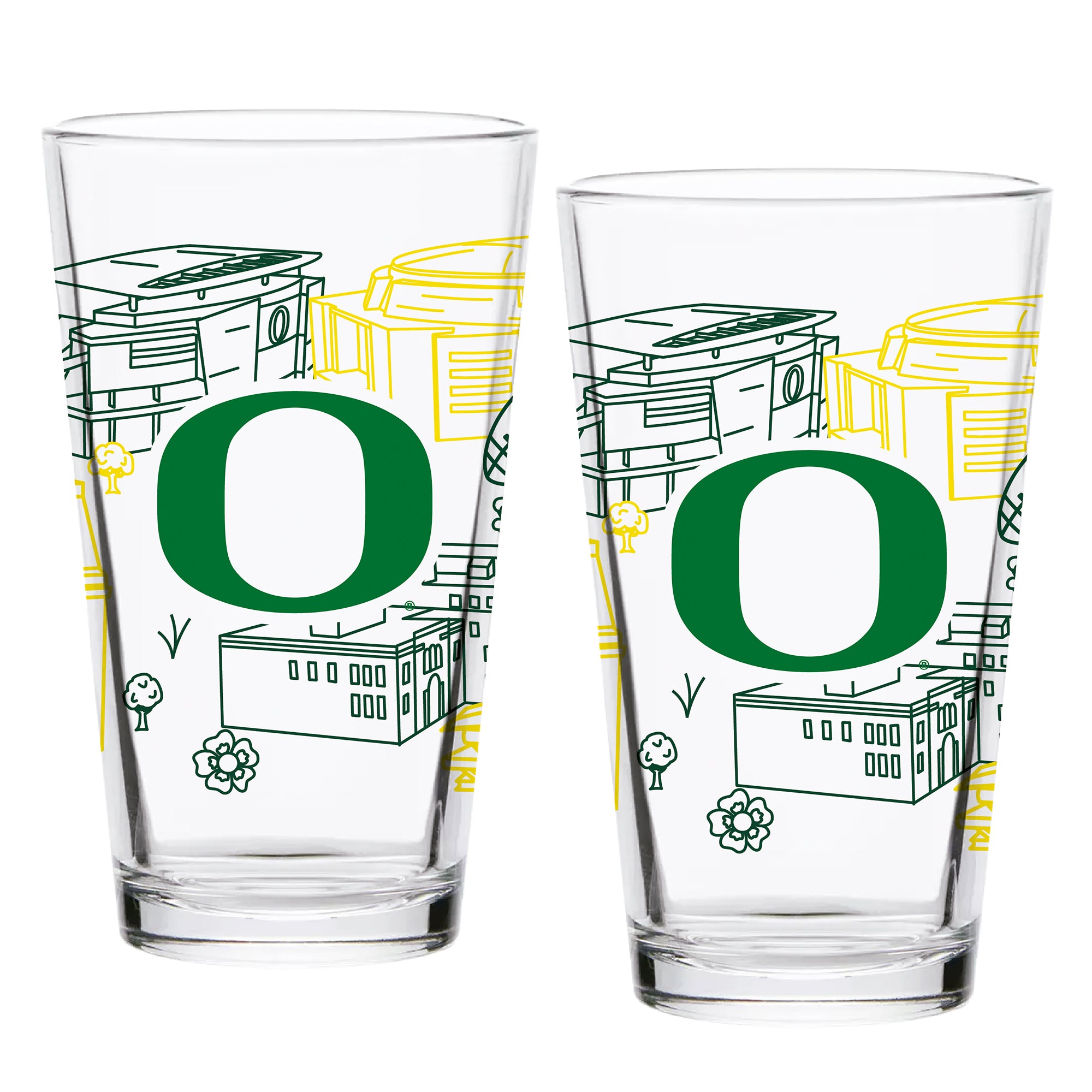 Set of 2 Oregon Ducks Campus Line Art 16oz Pints