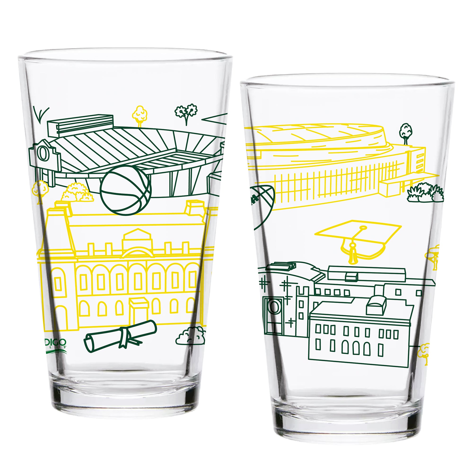 Set of 2 Oregon Ducks Campus Line Art 16oz Pints