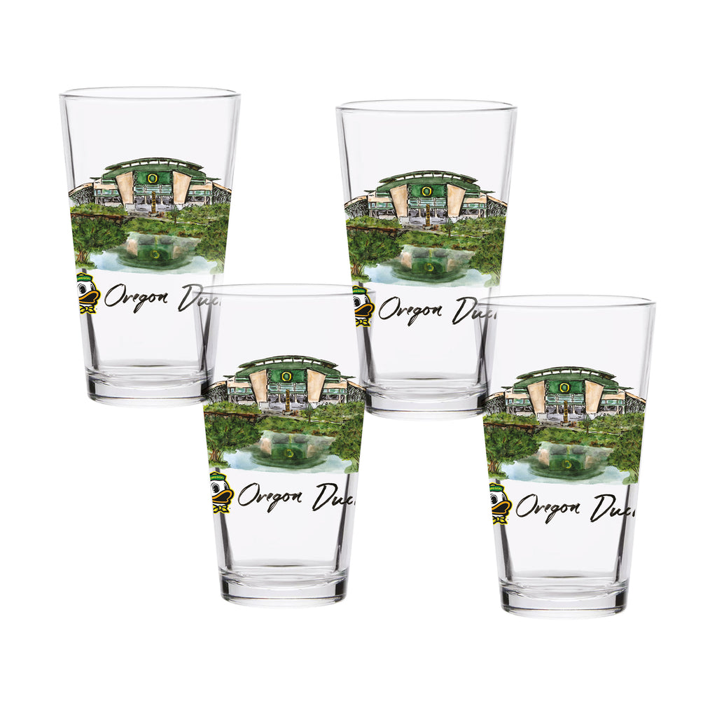 Set of 4 Oregon Ducks Mascot by Laura Wilcox 16oz Pint Glasses