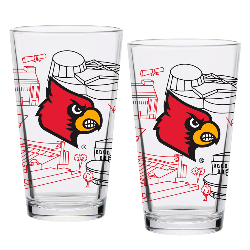 Set of 2 Louisville Cardinals Campus Line Art 16oz Pints