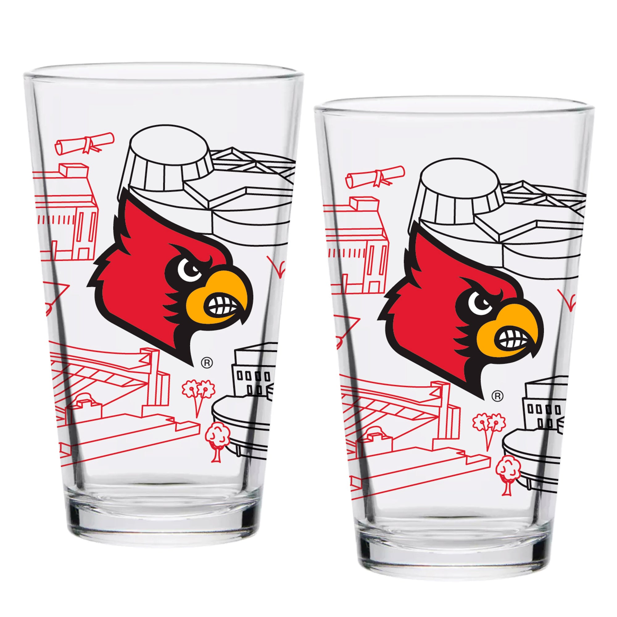Set of 2 Louisville Cardinals Campus Line Art 16oz Pints