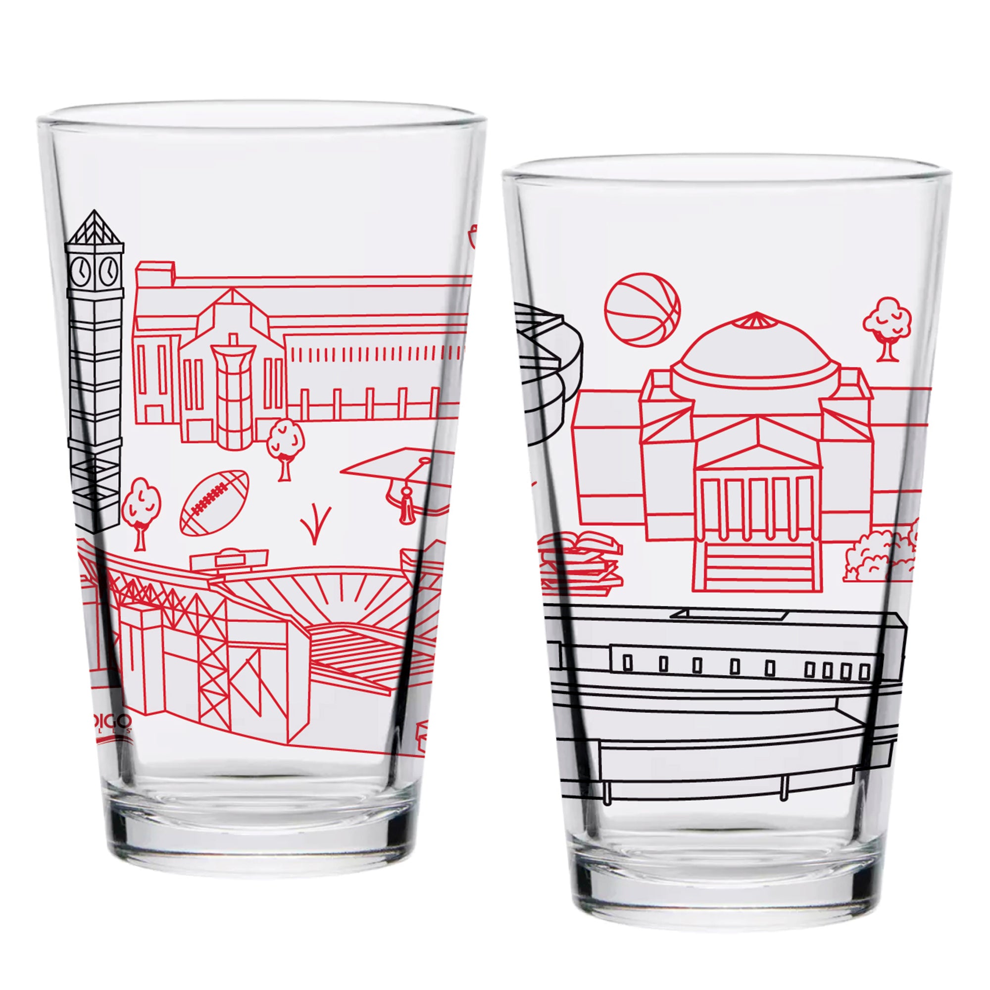 Set of 2 Louisville Cardinals Campus Line Art 16oz Pints