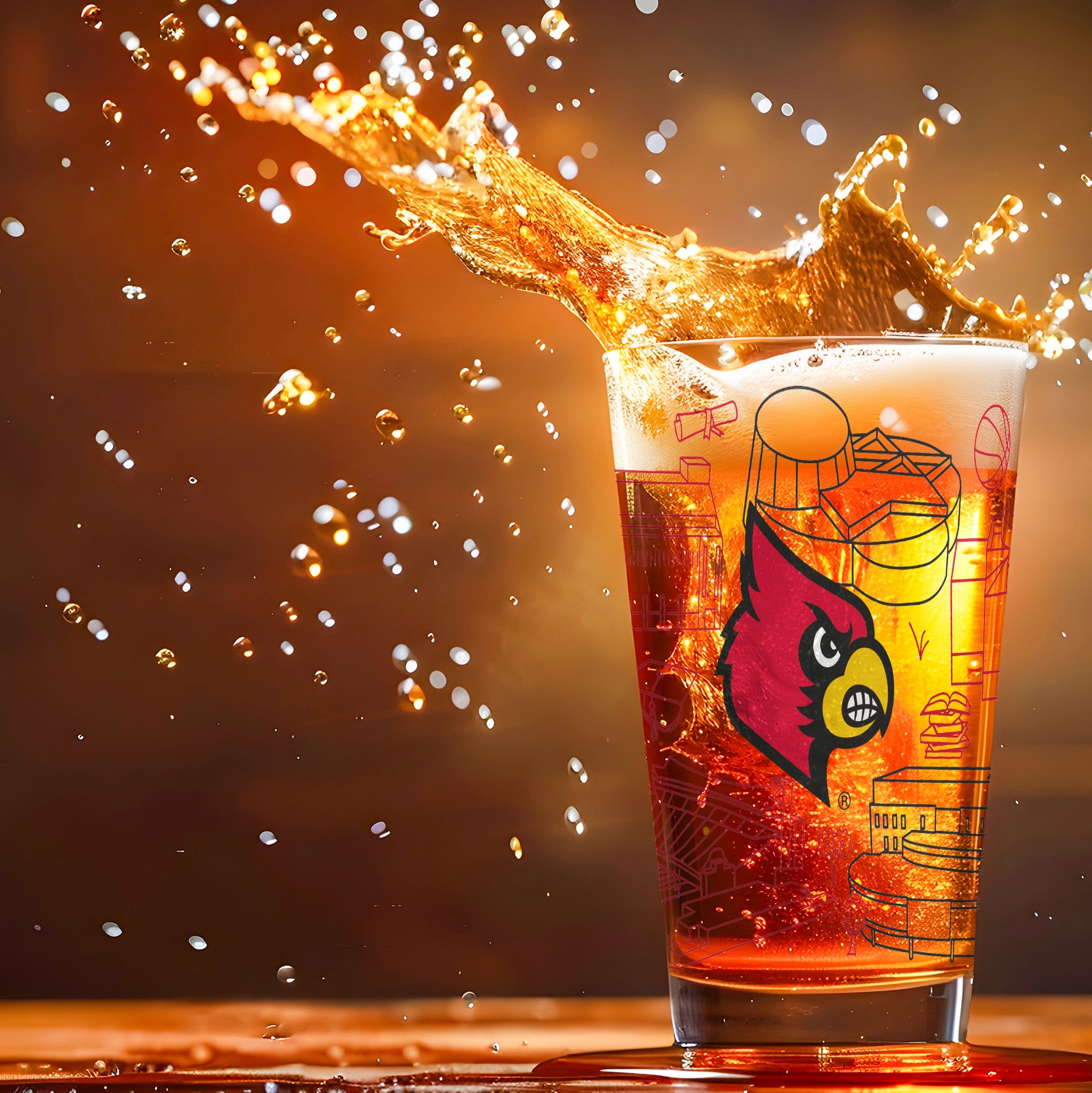 Set of 2 Louisville Cardinals Campus Line Art 16oz Pints