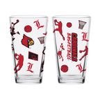 Set of 2 Louisville Cardinals Basketball Sketch 16oz Pints