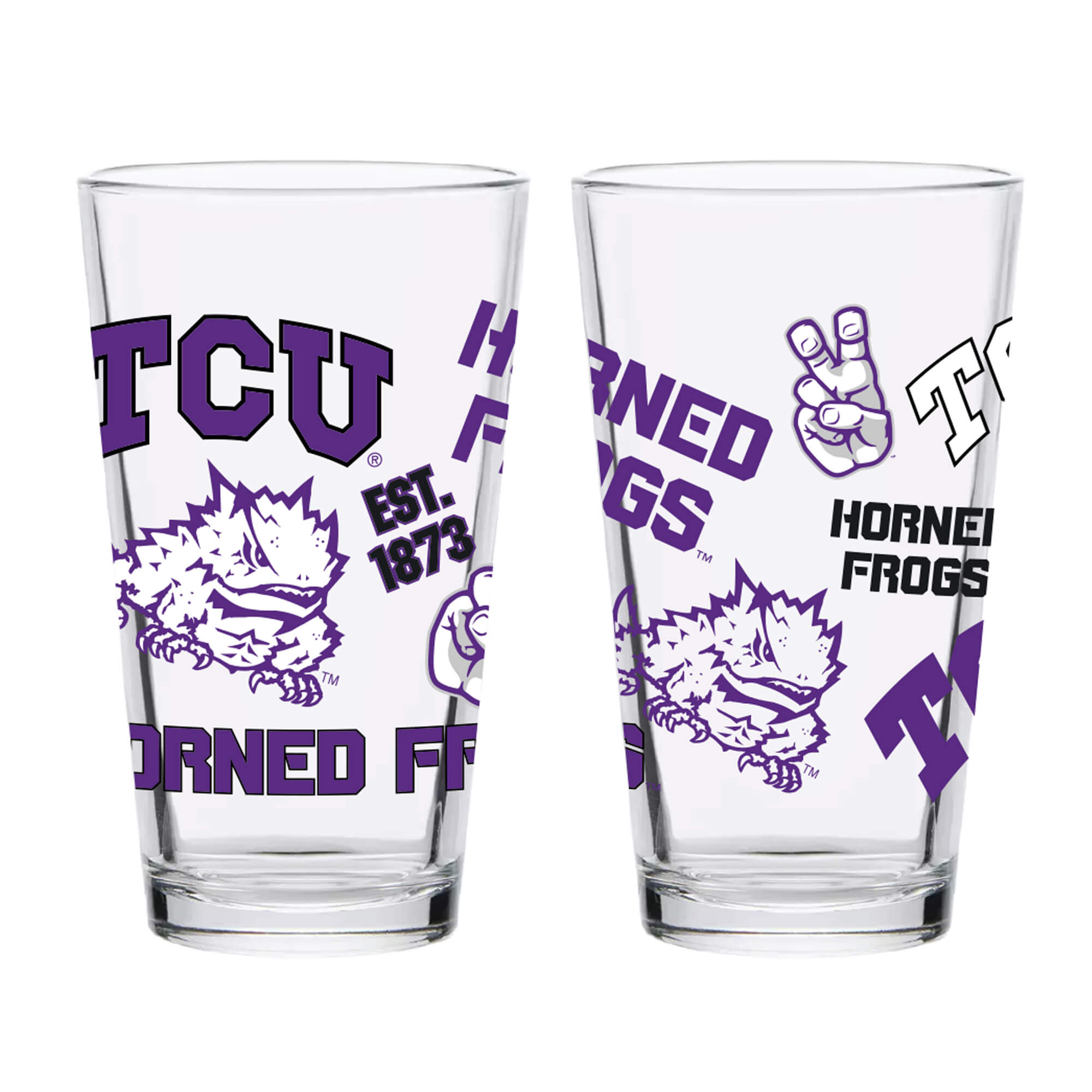 Set of 4 TCU Horned Frogs 16oz Pint Medley Glasses