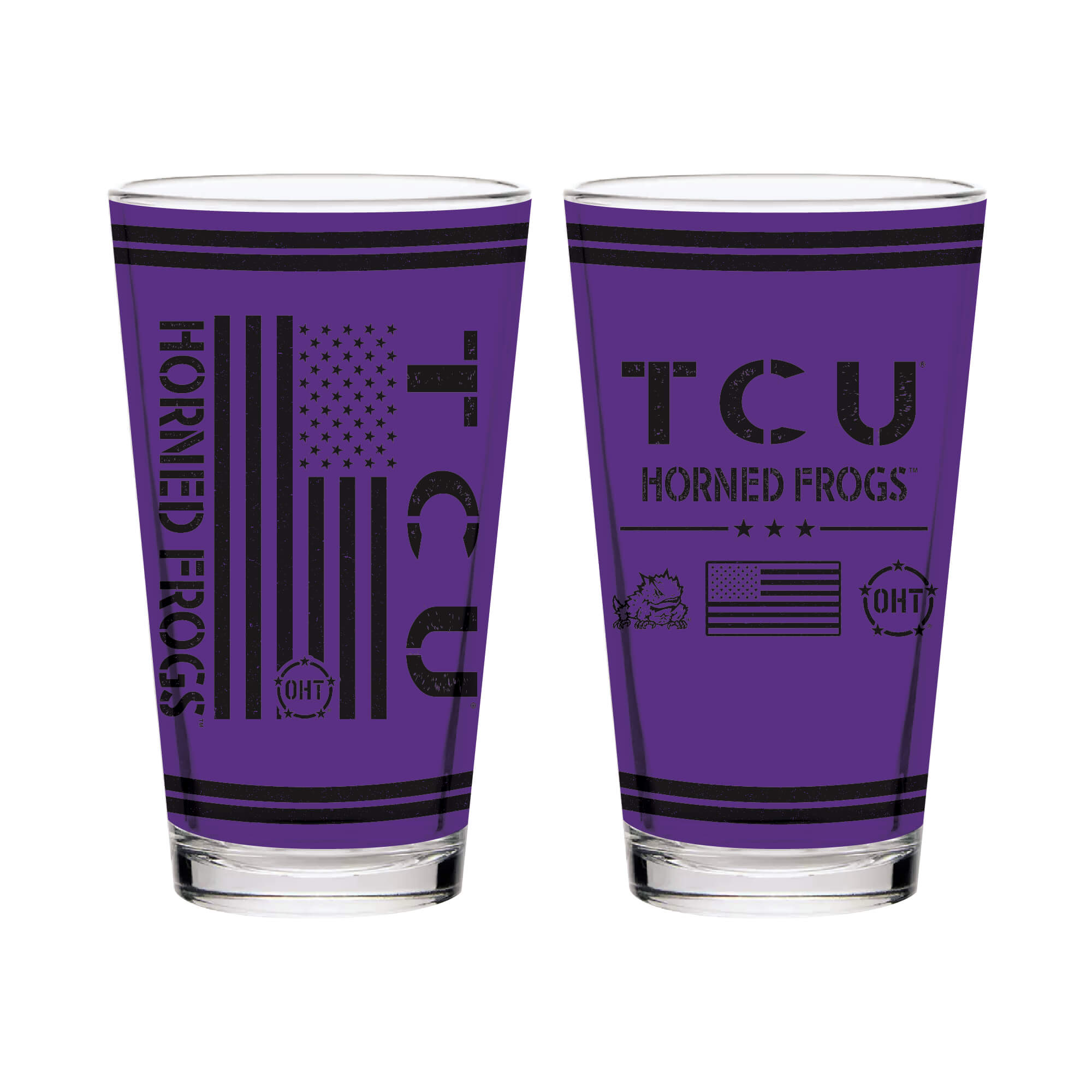 Set of 2 TCU Horned Frogs 16oz OHT Flag Pints