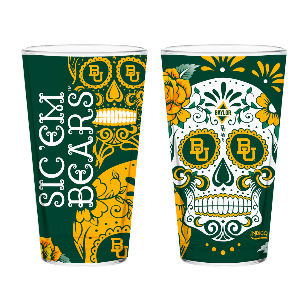 Set of 2 Baylor Dia de los Muertos Pint Glasses