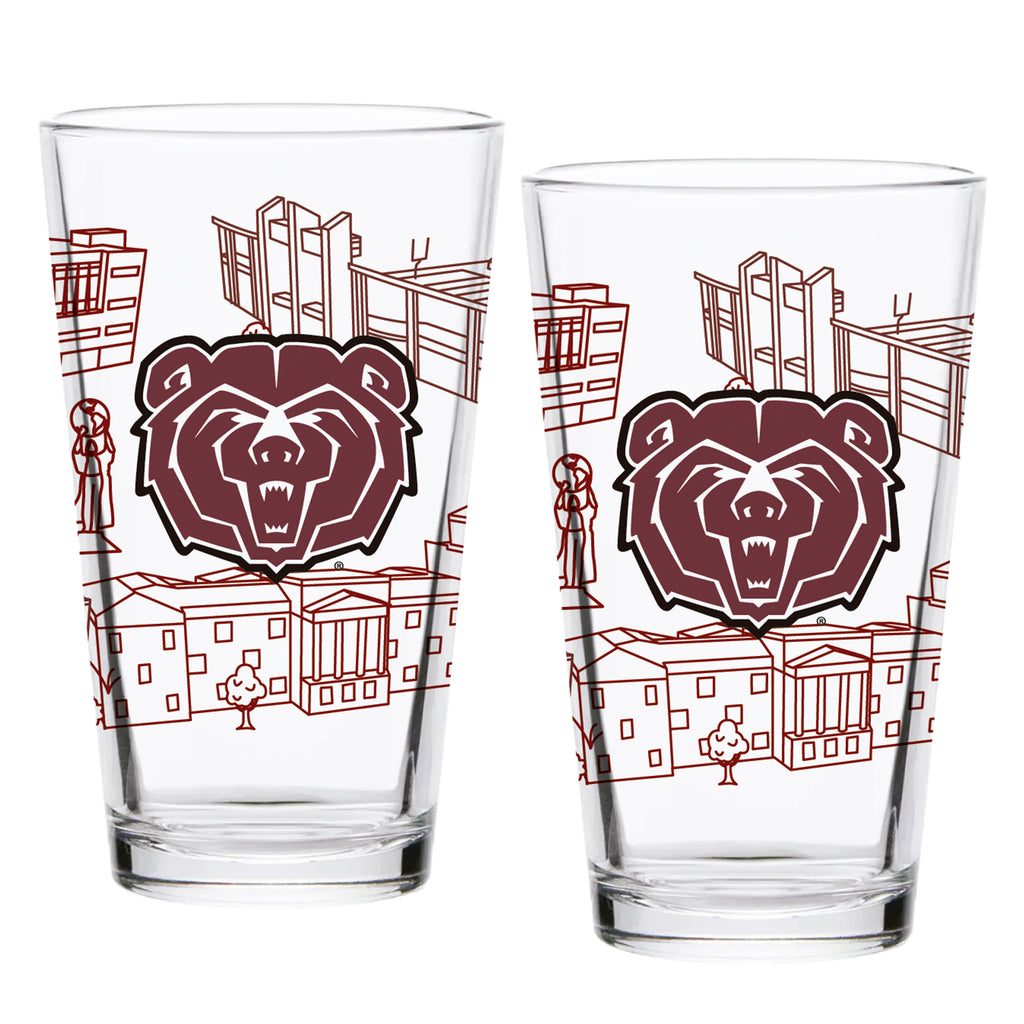 Set of 2 Missouri State Bears Campus Line Art 16oz Pints