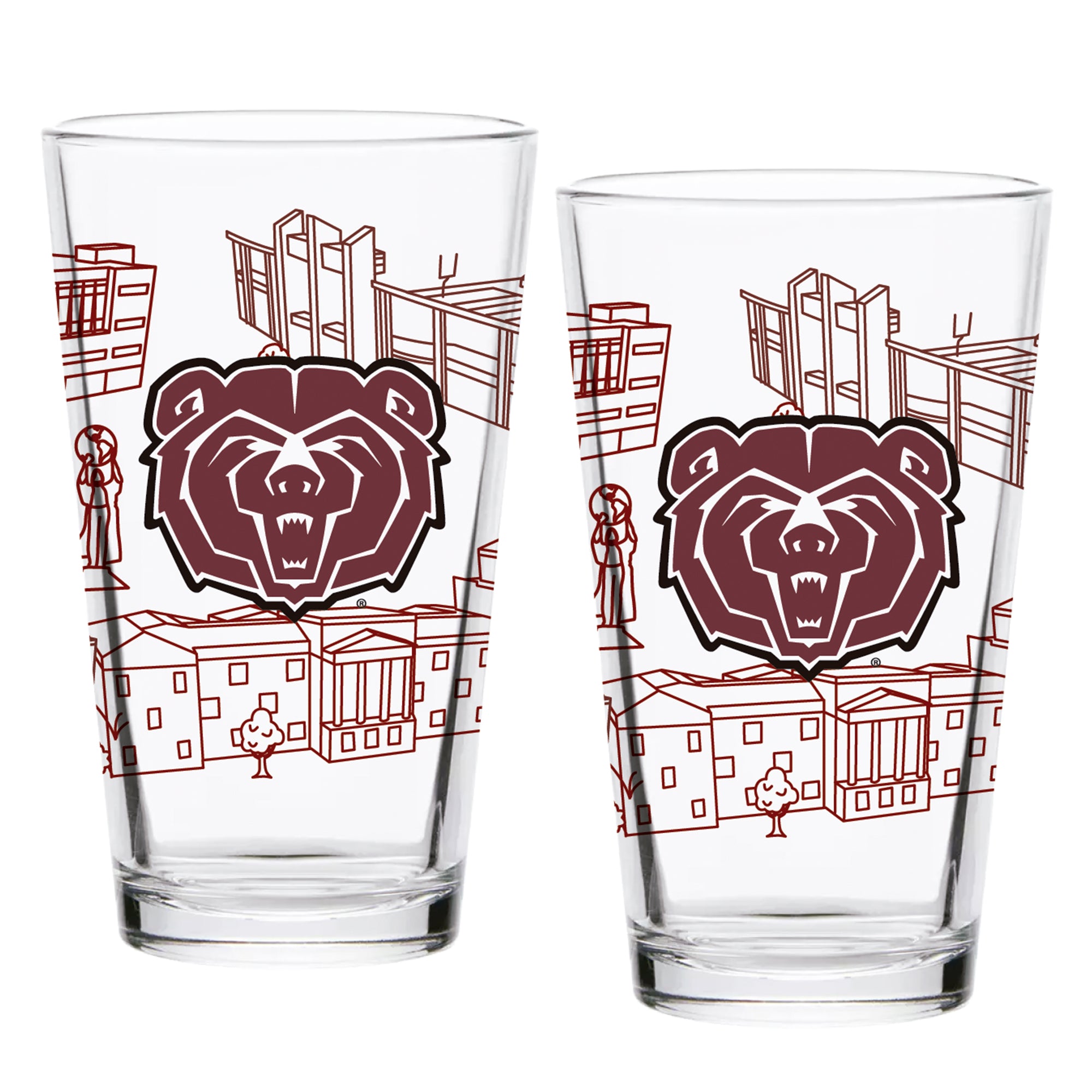 Set of 2 Missouri State Bears Campus Line Art 16oz Pints