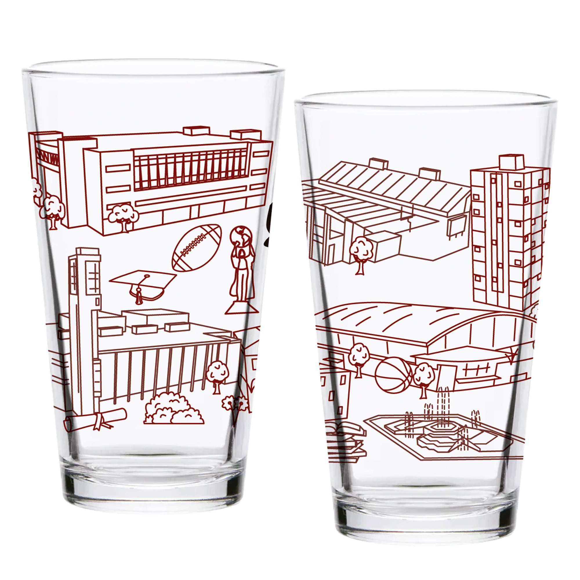 Set of 2 Missouri State Bears Campus Line Art 16oz Pints