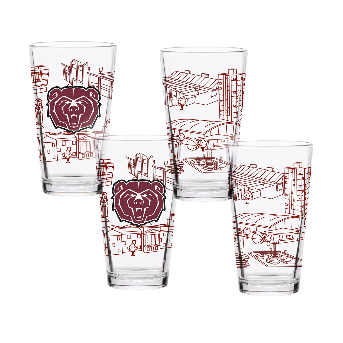 Set of 4 Missouri State Bears Campus Line Art 16oz Pints