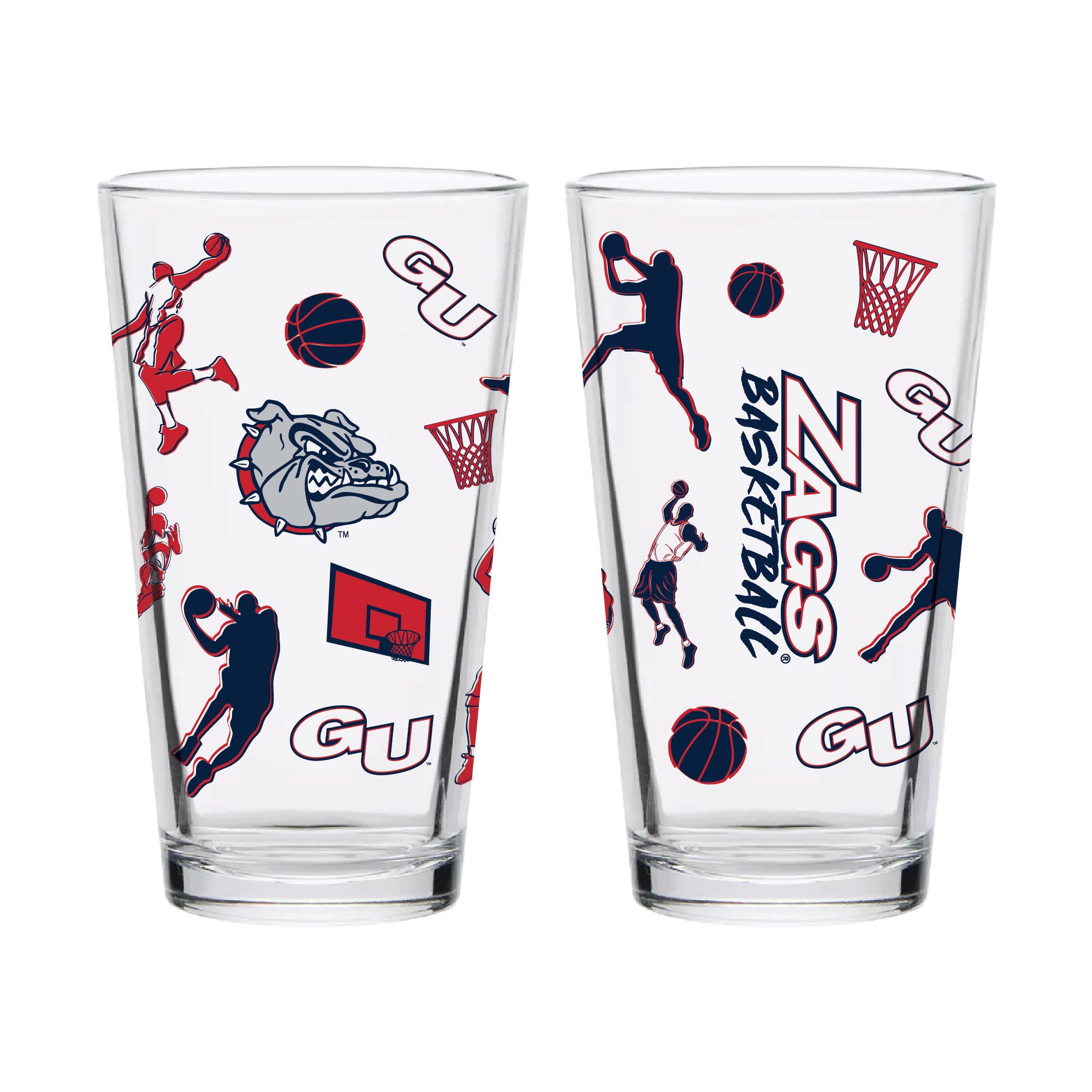 Set of 2 Gonzaga Bulldogs Basketball Sketch 16oz Pints