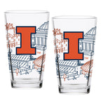 Set of 2 Illinois Fighting Illini Campus Line Art 16oz Pints
