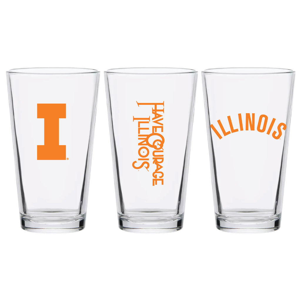 Set of 2 Illinois Fighting Illini College Vault Sketch 16oz Pints
