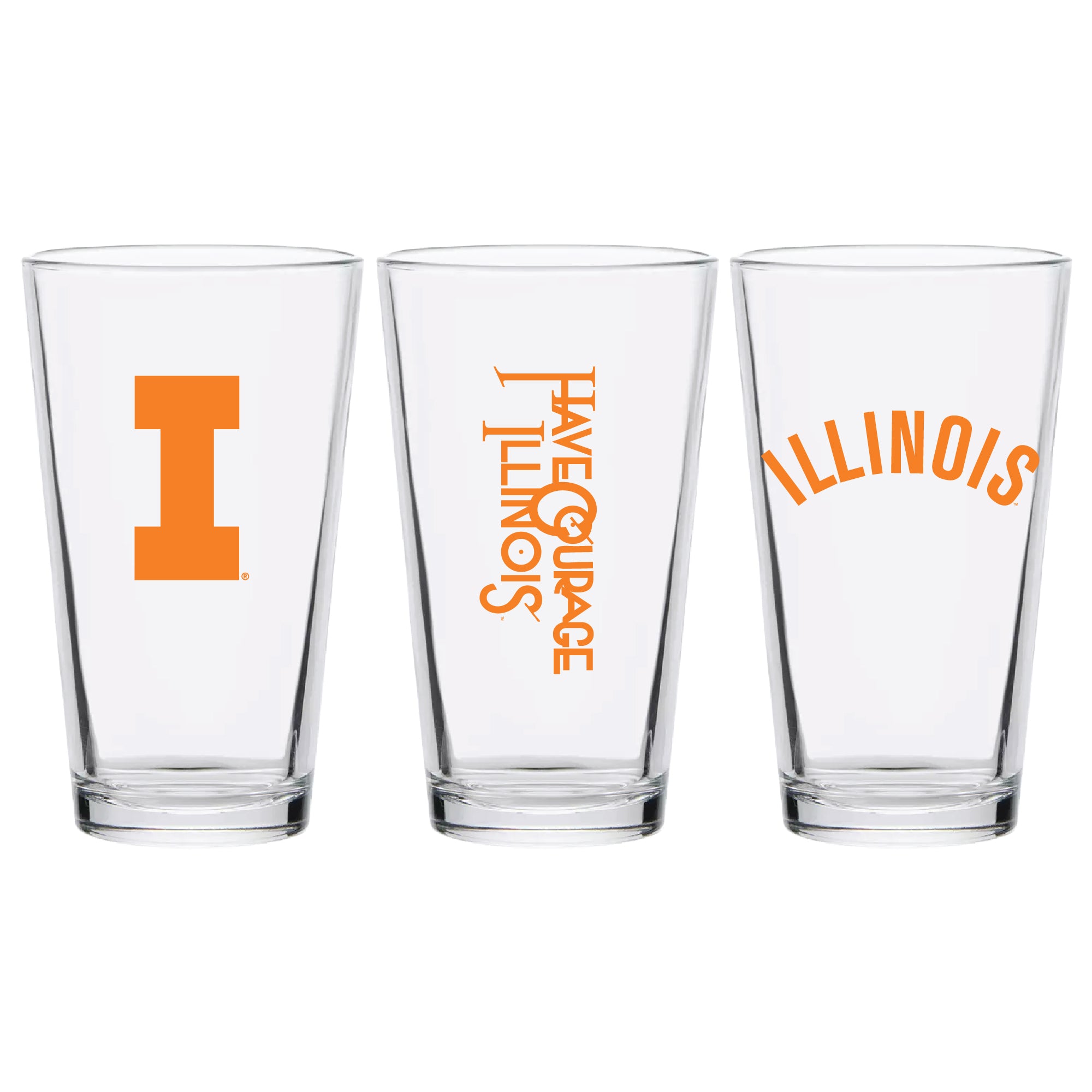 Set of 2 Illinois Fighting Illini College Vault Sketch 16oz Pints