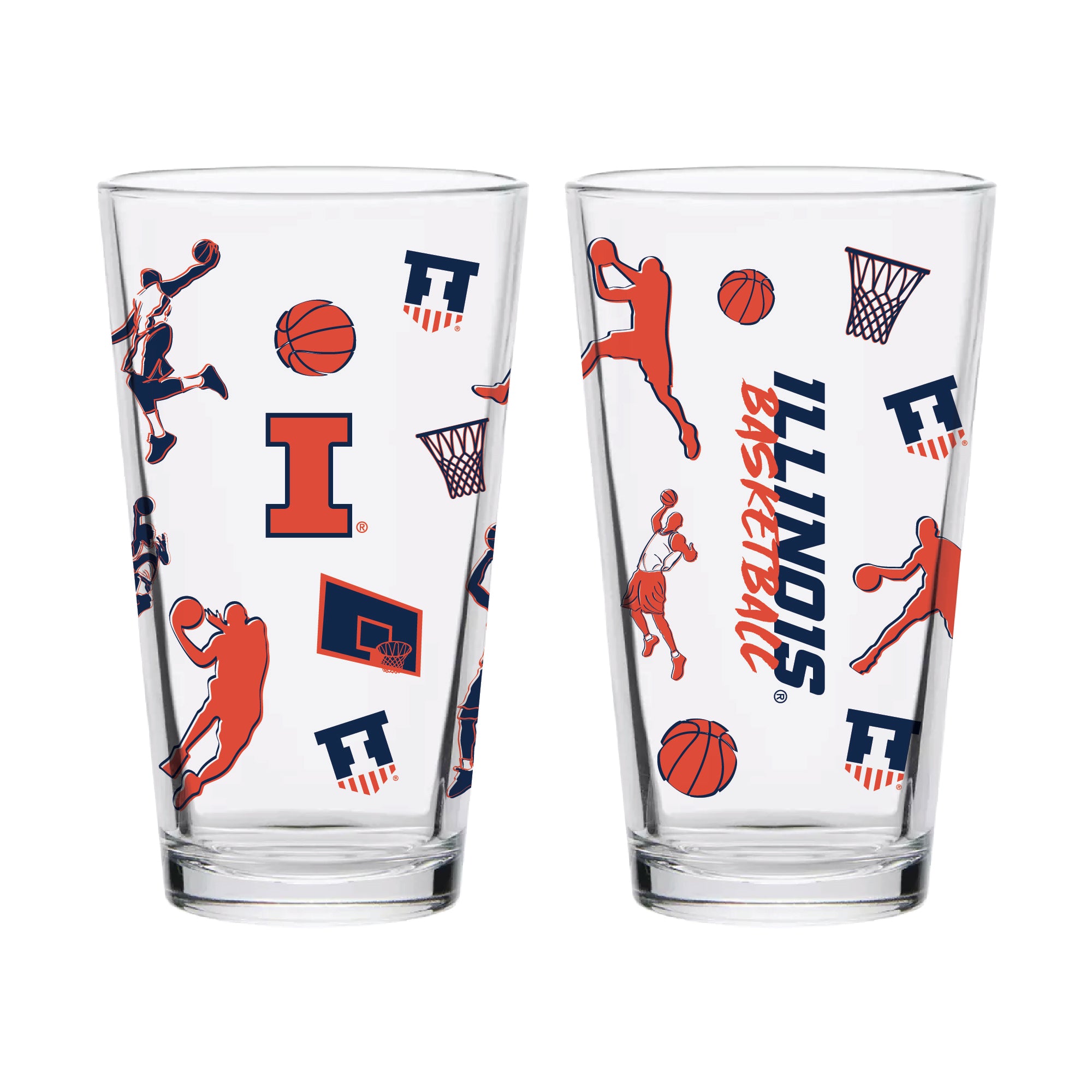 Set of 2 Illinois Fighting Illini Basketball Sketch 16oz Pints