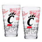 Set of 2 Cincinnati Bearcats Campus Line Art 16oz Pints