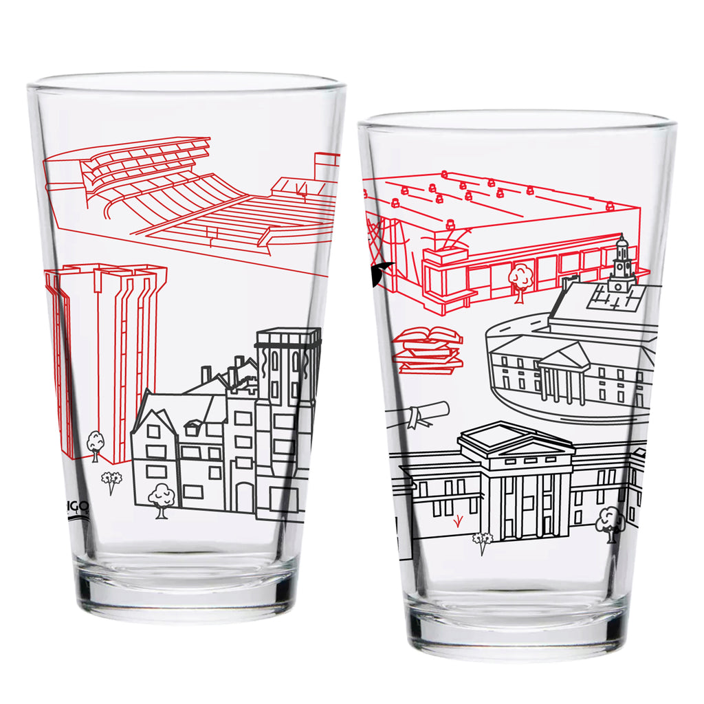 Set of 2 Cincinnati Bearcats Campus Line Art 16oz Pints
