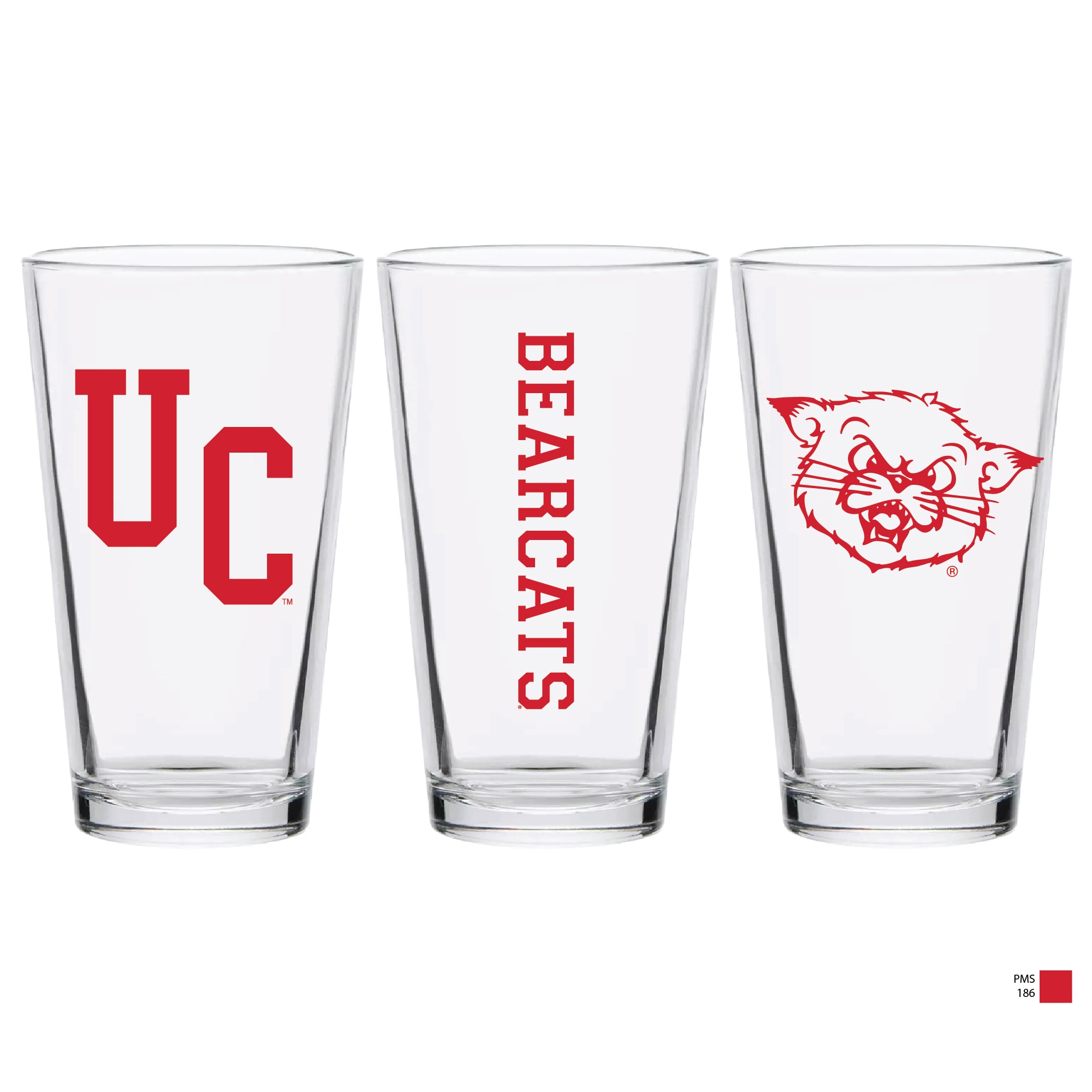 Set of 2 Cincinnati Bearcats College Vault Sketch 16oz Pints