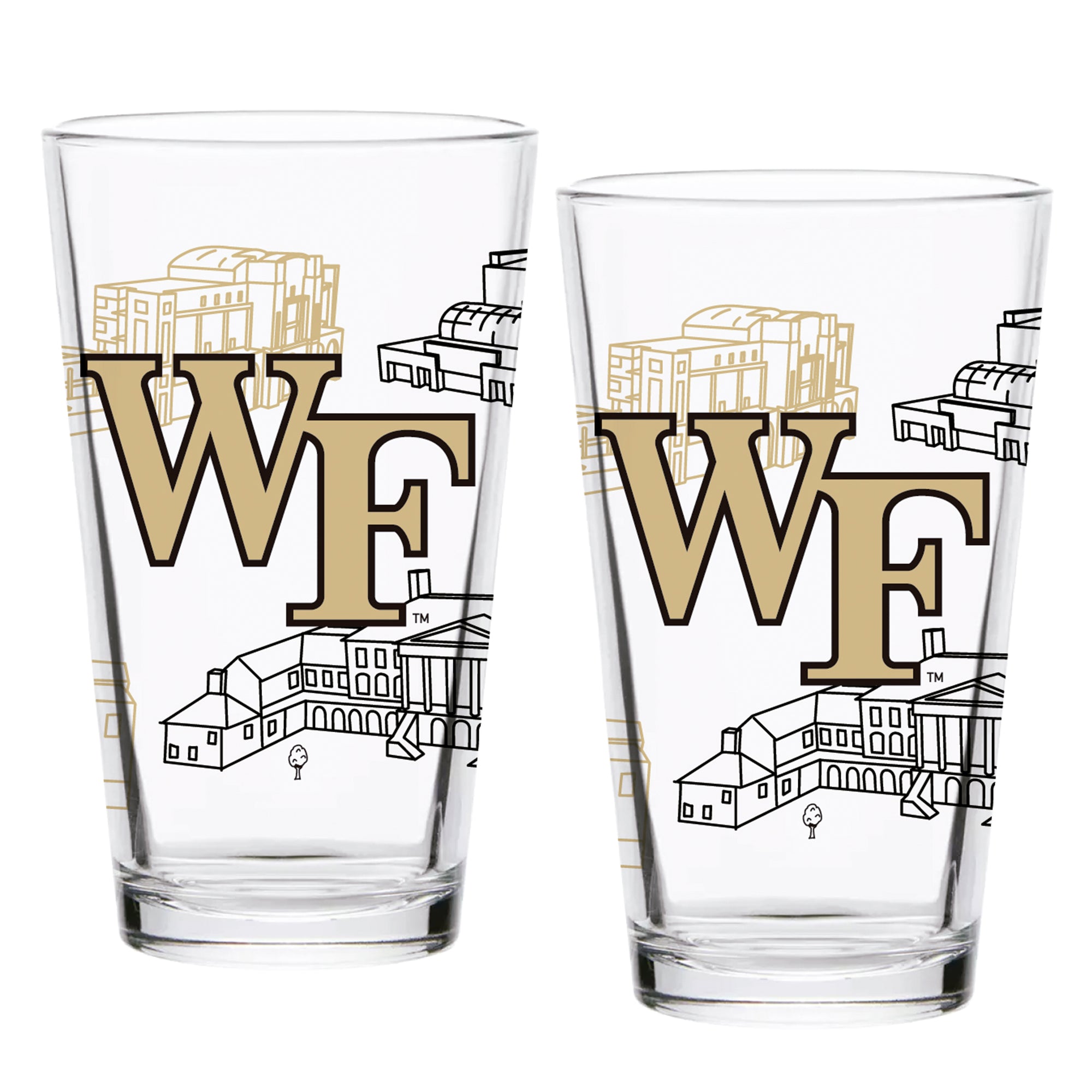 Set of 2 Wake Forest Demon Deacons Campus Line Art 16oz Pints