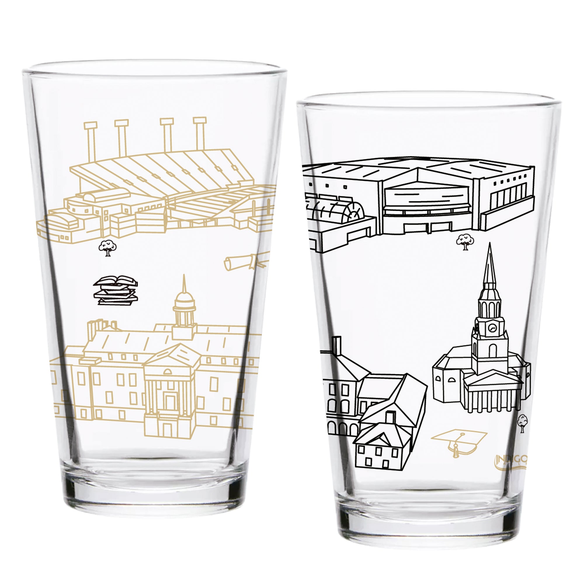 Set of 2 Wake Forest Demon Deacons Campus Line Art 16oz Pints
