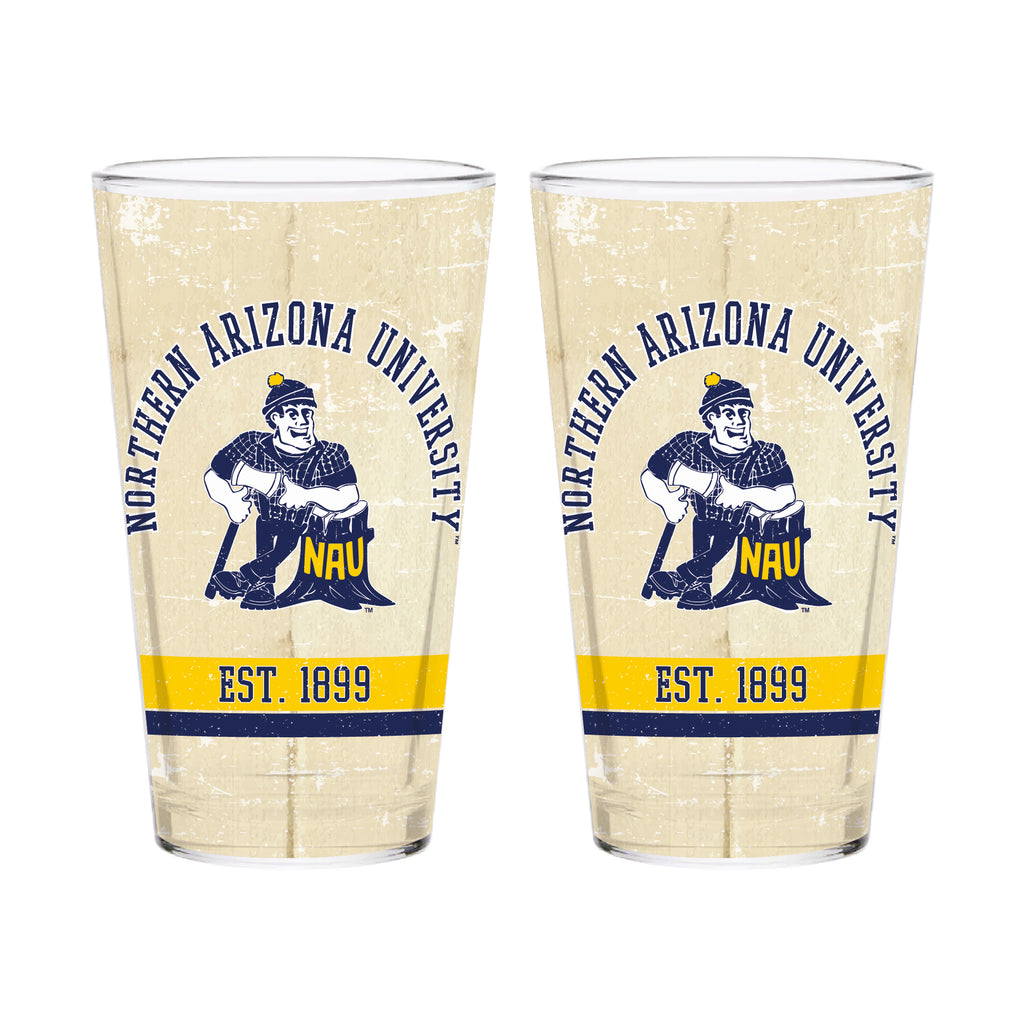 Northern Arizona Lumberjacks Set of 2 College Vault Tan Retro 16oz Pint Glasses