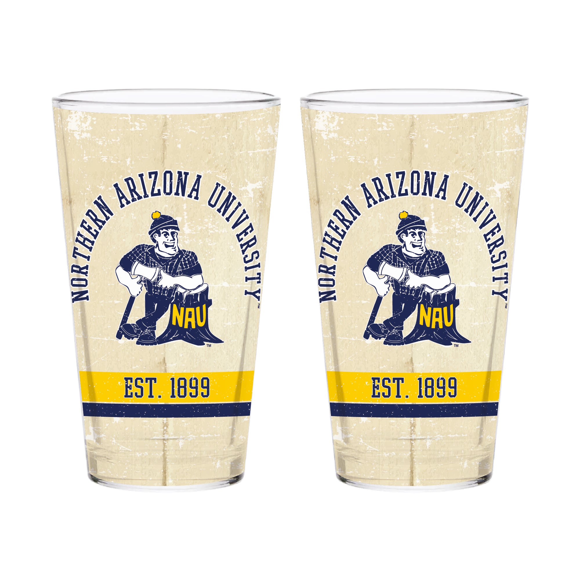 Northern Arizona Lumberjacks Set of 2 College Vault Tan Retro 16oz Pint Glasses