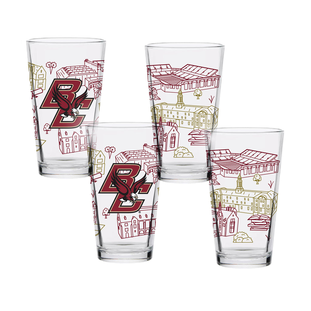 Set of 4 Boston College Eagles Campus Line Art 16oz Pints