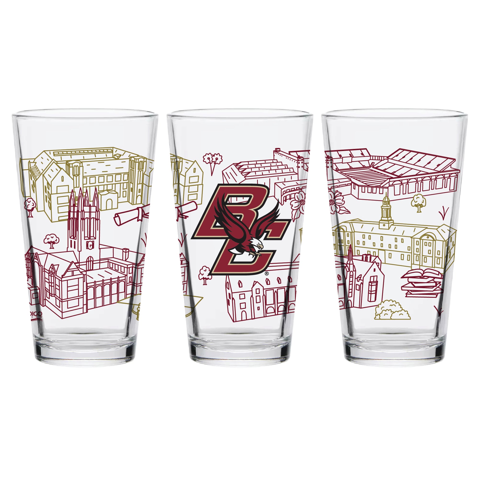 Set of 2 Boston College Eagles Campus Line Art 16oz Pints