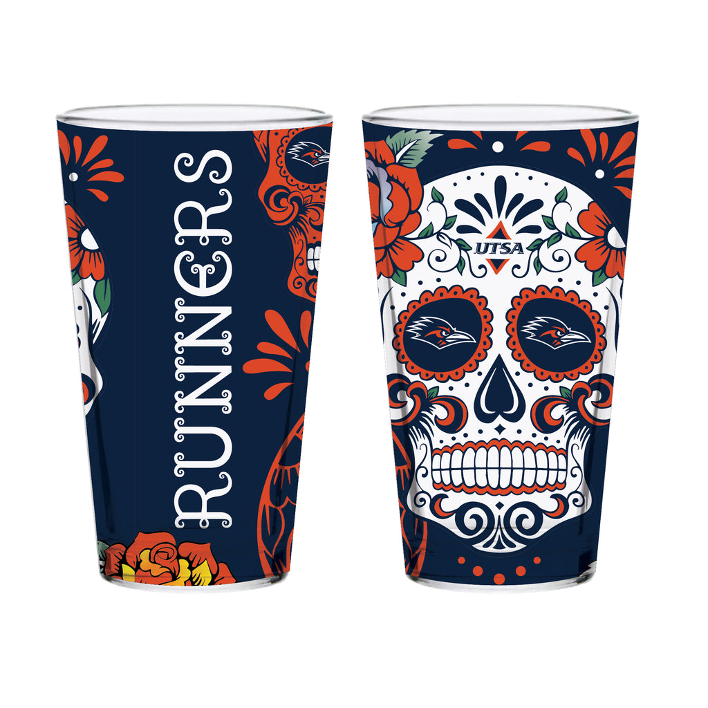 Set of 2 UTSA Roadrunners Dia de los Muertos Pint Glasses