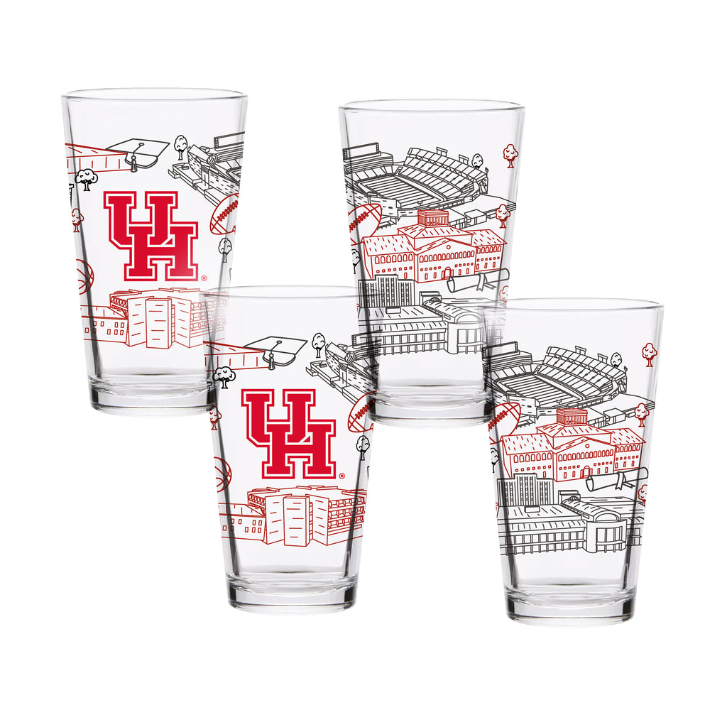 Set of 4 Houston Cougars Campus Line Art 16oz Pints