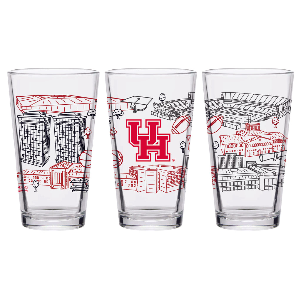 Set of 2 Houston Cougars Campus Line Art 16oz Pints