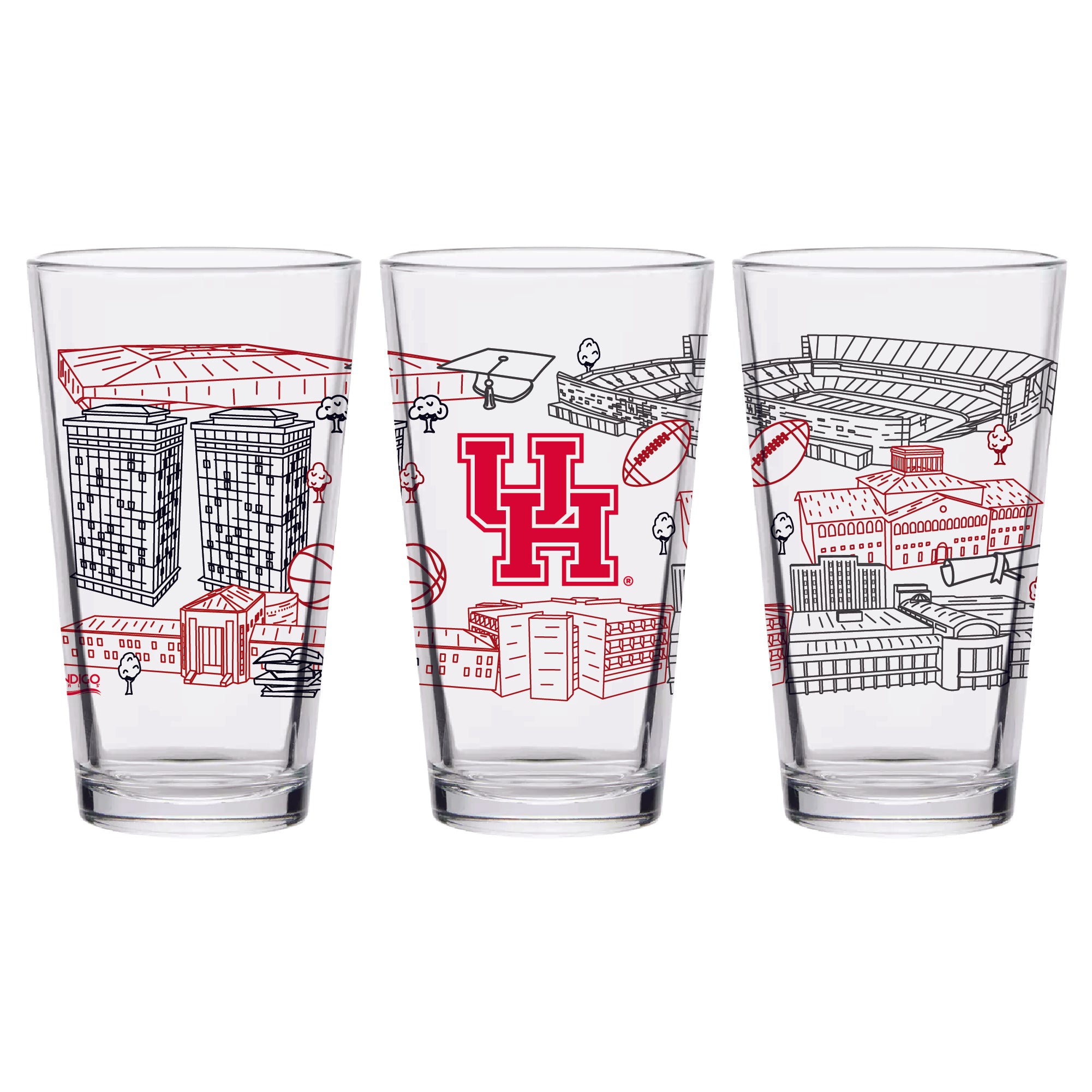 Set of 2 Houston Cougars Campus Line Art 16oz Pints