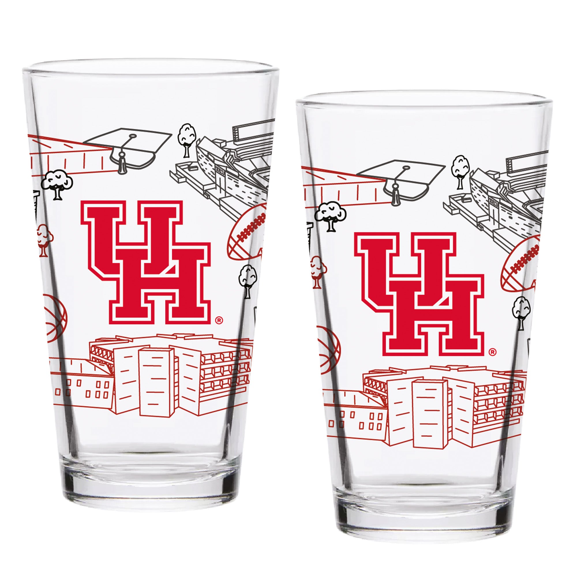 Set of 2 Houston Cougars Campus Line Art 16oz Pints